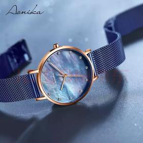 1F【奥尼卡】(AONIKA)手表女欧美表英国女士手表时尚简约玫瑰金钢带镶钻白贝母腕表石英表 蓝色贝母面AL2.28.4.4.5.00