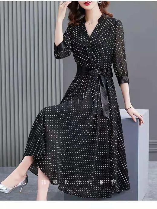 JXG -朵慕姿2021年新款夏季黑色雪纺长款连衣裙高端大码女装气质长裙 商品图2