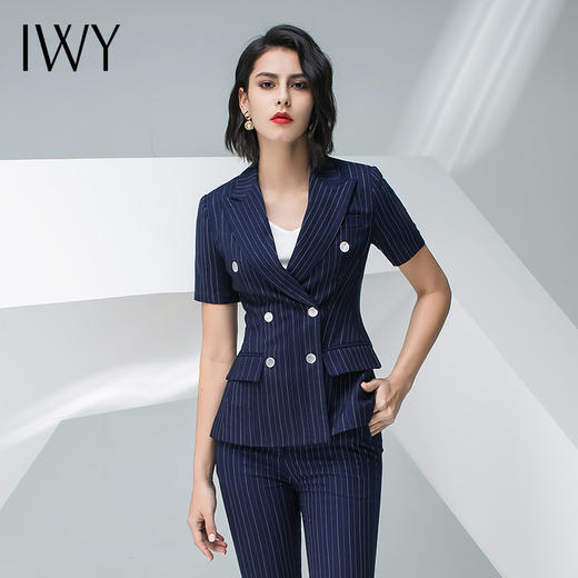 IWY/藏青色条纹短袖西装长裤套装团队职业装CP10215 商品图5