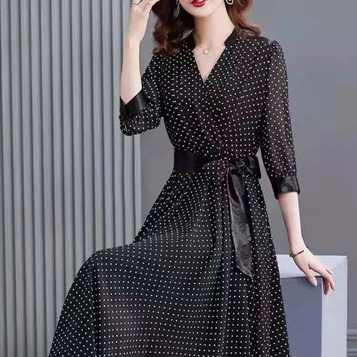 JXG -朵慕姿2021年新款夏季黑色雪纺长款连衣裙高端大码女装气质长裙 商品图3