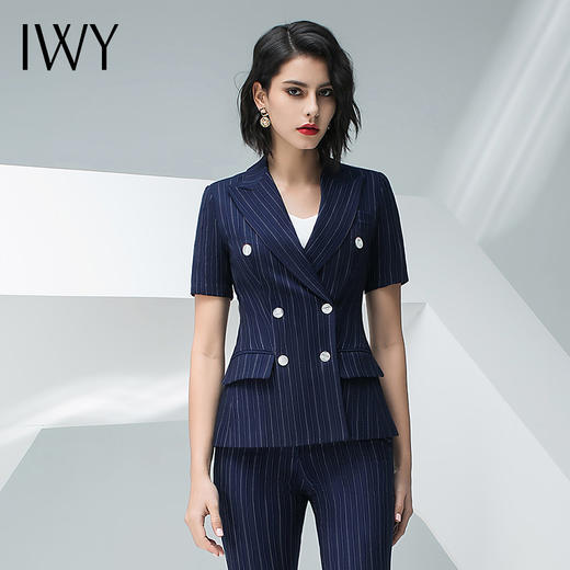 IWY/藏青色条纹短袖西装长裤套装团队职业装CP10215 商品图2