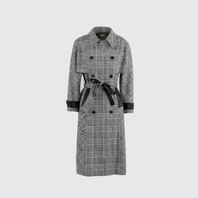 袖侧翻边撞色韩系风衣（附腰带）