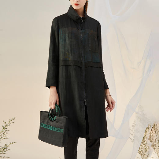 TANGY Collection/天意精品2021年秋冬新品印花拼接莨绸香云纱风衣 商品图3