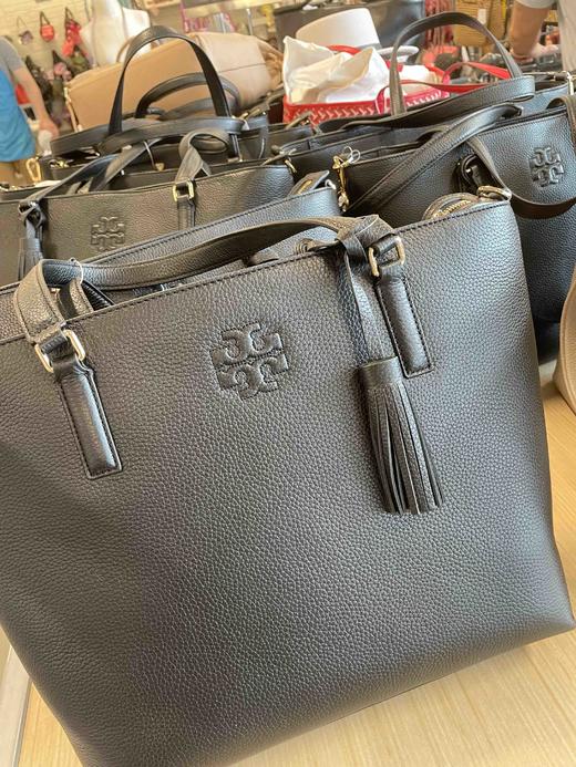 5折！Tory Burch TB专柜款全牛皮托特包 黑色/浅灰色 商品图1