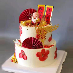 黑巢-双层金鹤祝寿蛋糕生日蛋糕