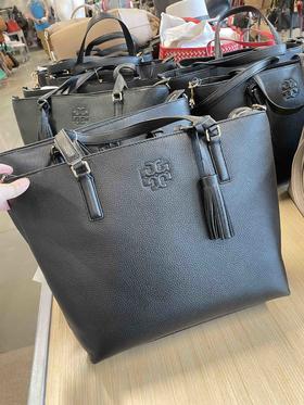 5折！Tory Burch TB专柜款全牛皮托特包 黑色/浅灰色