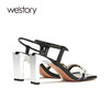 westory女鞋2021夏季新款真皮粗跟仙女风一字带凉鞋W21BG60801 商品缩略图2