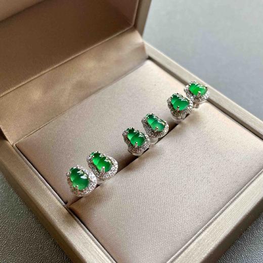 高冰种湖水绿翡翠葫芦耳钉18k白金钻石镶嵌 商品图1