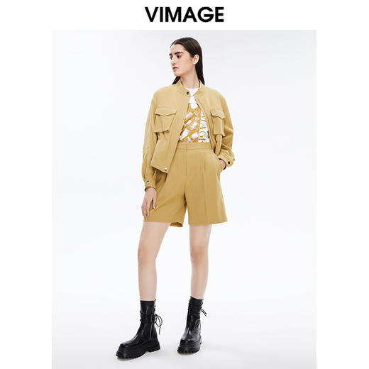 VIMAGE纬漫纪秋季新款帅气时尚纯色上衣休闲短外套女V1603207外套 商品图1