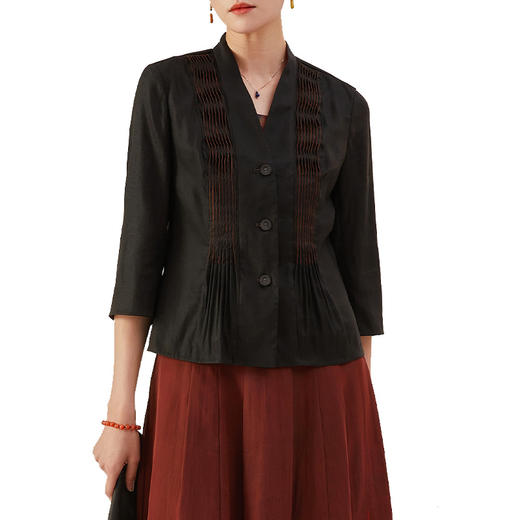 TANGY Collection/天意精品2021年秋冬新品真丝捏褶莨绸香云纱外套 商品图4