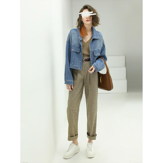 COCOBELLA千鸟格高腰打褶休闲裤女时尚通勤OL直筒西装裤PA67 商品图1