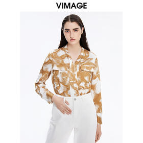 VIMAGE纬漫纪秋季新款时尚通勤印花飘带衬衫女上衣V1613212