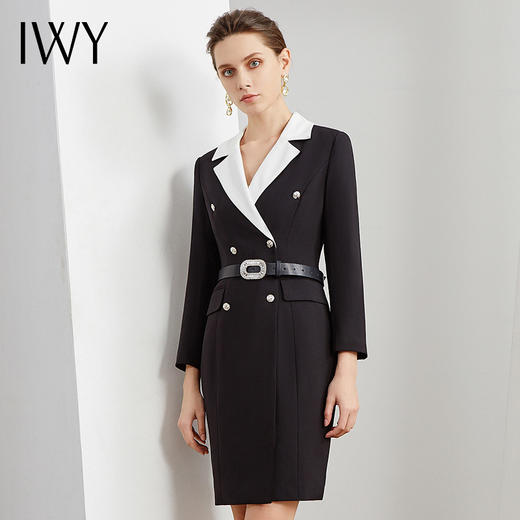 IWY/气质黑色连衣裙 拼接白色西装领职业装Q236+D1+GB 商品图3