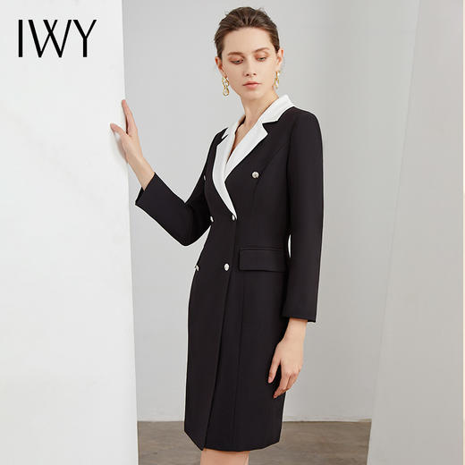 IWY/气质黑色连衣裙 拼接白色西装领职业装Q236+D1+GB 商品图2