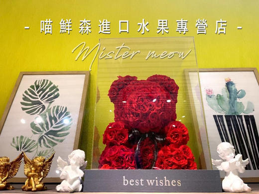 轻奢真玫瑰🌹永生花抱抱熊（大号带亚克力罩） 商品图0