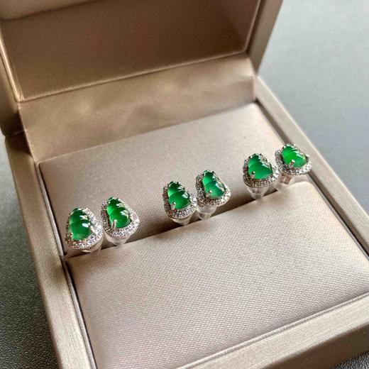 高冰种湖水绿翡翠葫芦耳钉18k白金钻石镶嵌 商品图2