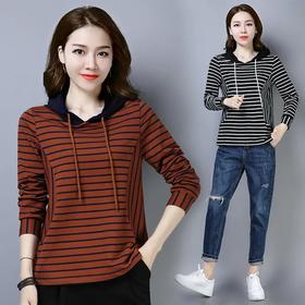 GYH 976宽松韩版春秋季大码薄款条纹连帽卫衣