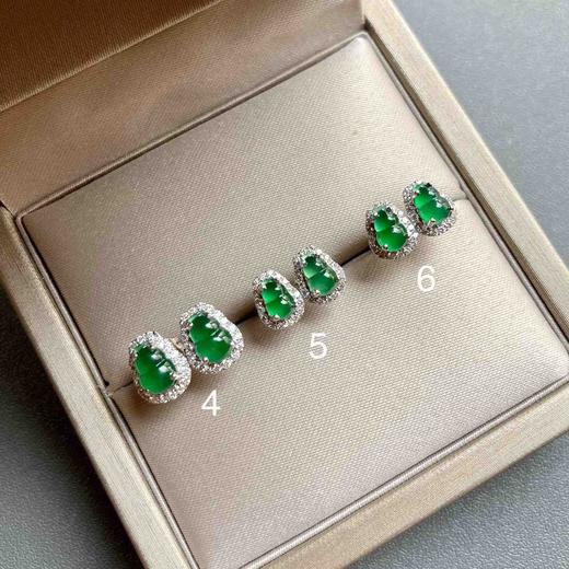 高冰种湖水绿翡翠葫芦耳钉18k白金钻石镶嵌 商品图0
