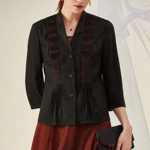 TANGY Collection/天意精品2021年秋冬新品真丝捏褶莨绸香云纱外套 商品图3