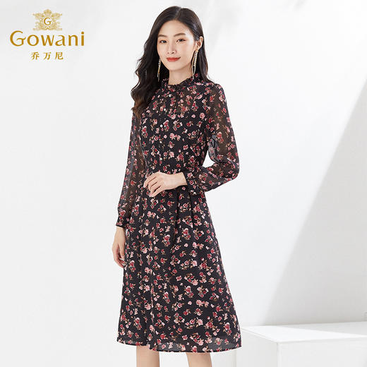 乔万尼春新品连衣裙木耳花边收腰百搭长裙EI3E128 商品图2