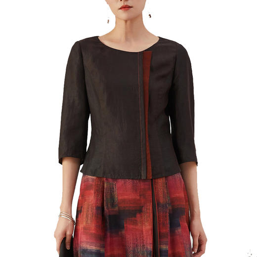 TANGY Collection/天意精品2021年秋冬新品真丝拼撞莨绸香云纱T恤 商品图4