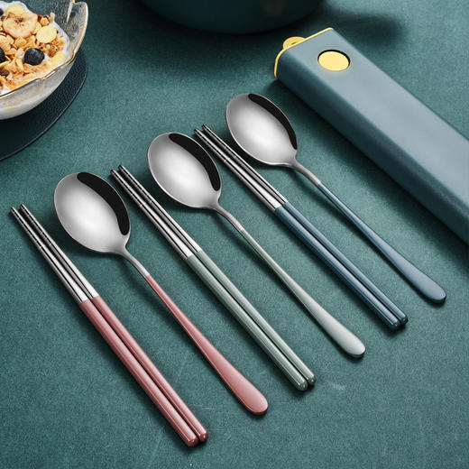 （餐具）304不锈钢餐具 创意网红便携餐具三件套叉子筷子勺子套装 商品图1
