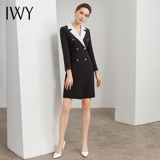 IWY/气质黑色连衣裙 拼接白色西装领职业装Q236+D1+GB 商品图10