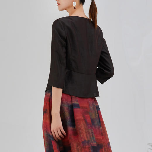 TANGY Collection/天意精品2021年秋冬新品真丝拼撞莨绸香云纱T恤 商品图2