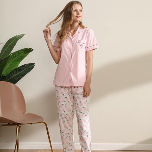 【断码特价】I'd爱帝女士纯棉短袖长裤家居服 商品图1