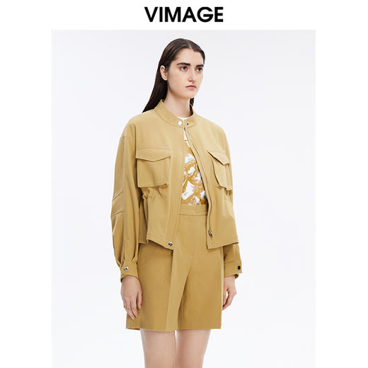 VIMAGE纬漫纪秋季新款帅气时尚纯色上衣休闲短外套女V1603207外套 商品图2