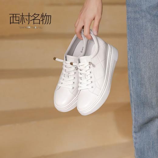西村名物2021秋季款百搭小白鞋休闲运动鞋厚底增高板鞋T21CM34631 商品图4