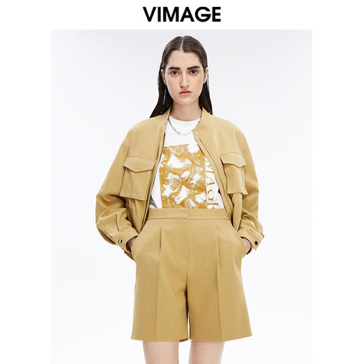 VIMAGE纬漫纪秋季新款帅气时尚纯色上衣休闲短外套女V1603207外套 商品图0
