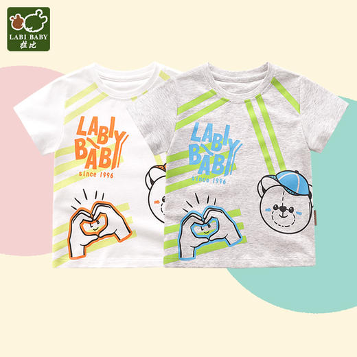 拉比-童衣类（夏）E1城市印花圆领衣米白 商品图0