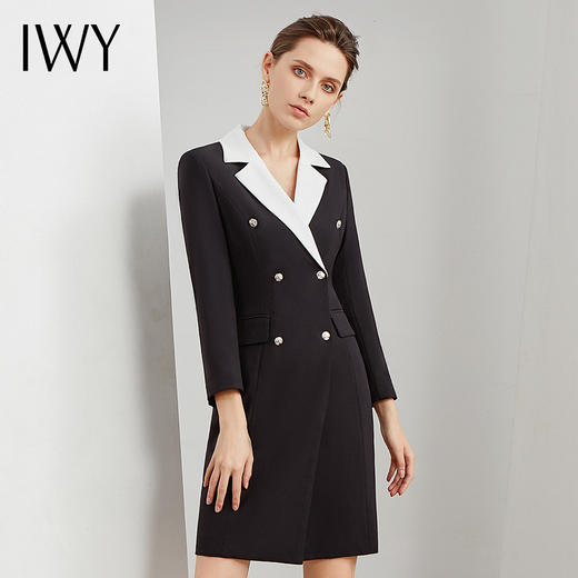 IWY/气质黑色连衣裙 拼接白色西装领职业装Q236+D1+GB 商品图5
