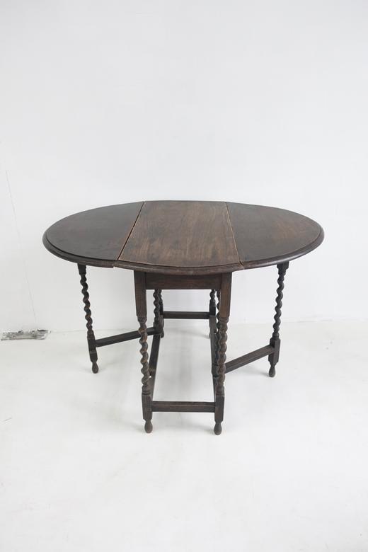 英国1920s橡木滑门腿式餐桌 可折叠 手工螺扭式桌腿 商品图0