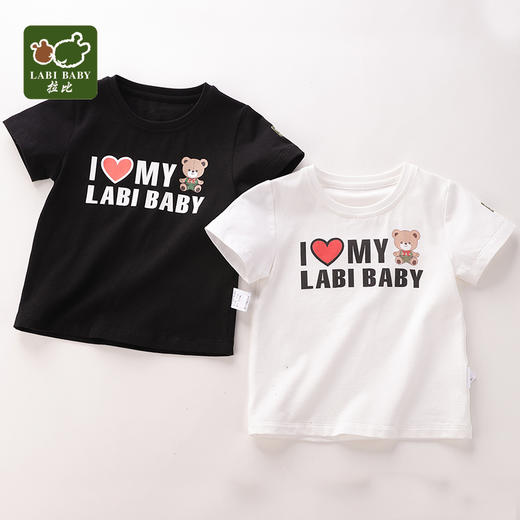 拉比-童衣类（夏）D0英文圆领短袖衣米白 商品图0