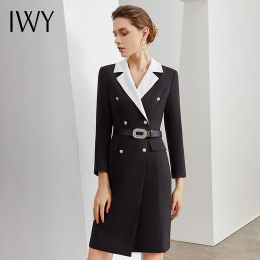 IWY/气质黑色连衣裙 拼接白色西装领职业装Q236+D1+GB 商品图0