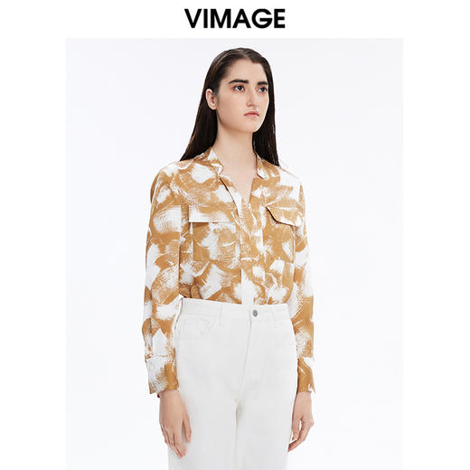 VIMAGE纬漫纪秋季新款时尚通勤印花飘带衬衫女上衣V1613212 商品图2