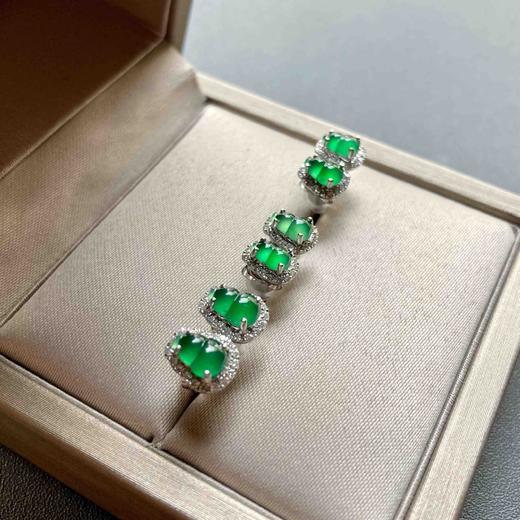 高冰种湖水绿翡翠葫芦耳钉18k白金钻石镶嵌 商品图2