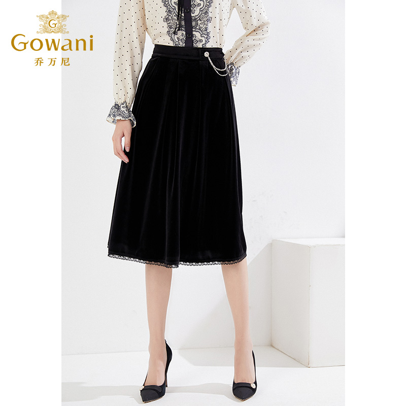 乔万尼季新款半身裙丝绒小香风设计半裙EI3D209