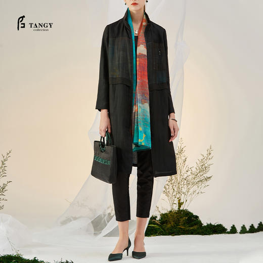 TANGY Collection/天意精品2021年秋冬新品印花拼接莨绸香云纱风衣 商品图0
