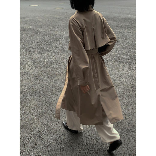 【服饰鞋包】新品气质韩版中长款纯色翻领束腰长袖风衣外套女 商品图4