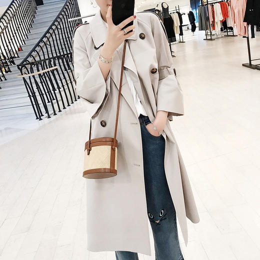 【服饰鞋包】新品风衣女喇叭袖韩版中长款过膝宽松系带大衣双排扣外套 商品图3