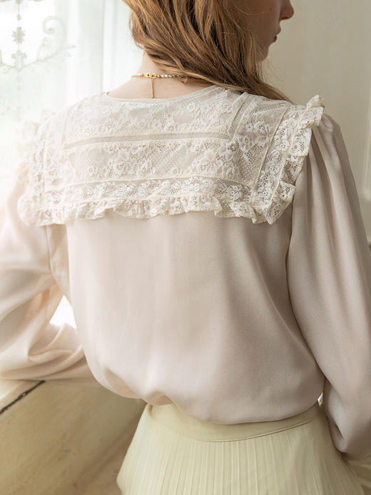 法式衬衫女秋设计感小众蕾丝拼接娃娃领宽松雪纺上衣 商品图1