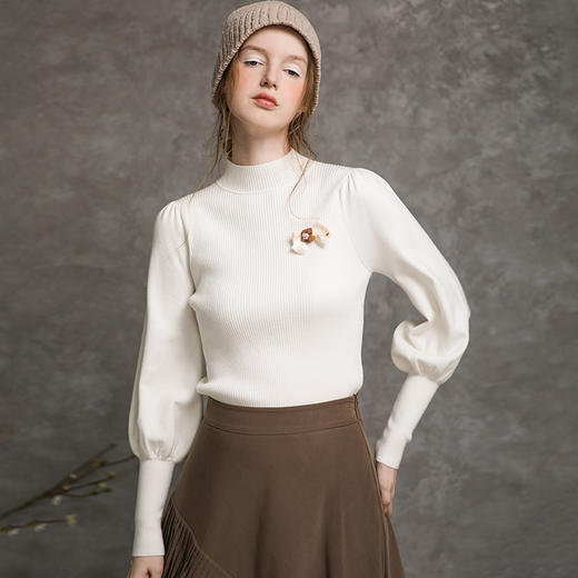 famecoco范可儿毛衣女士早秋修身灰色针织衫F216DC001 商品图2