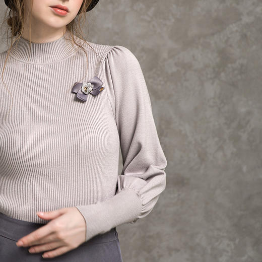 famecoco范可儿毛衣女士早秋修身灰色针织衫F216DC001 商品图1