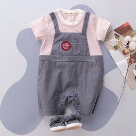 拉比-童衣类（夏）D0趣味假两件连体衣牛仔