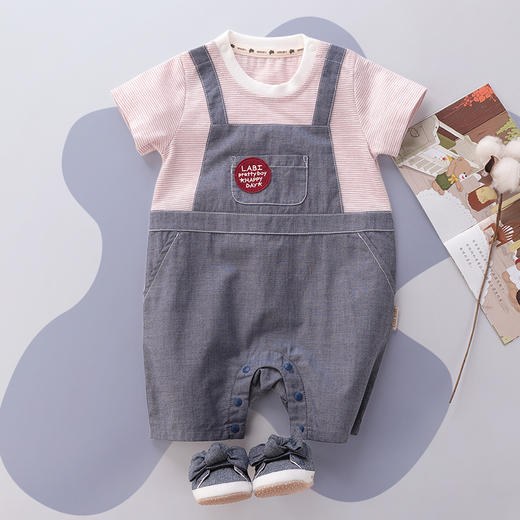 拉比-童衣类（夏）D0趣味假两件连体衣牛仔 商品图0