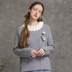 famecoco范可儿针织衫女款初秋蓝色慵懒羊毛上衣F216DB004