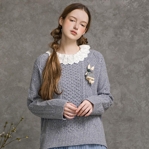 famecoco范可儿针织衫女款初秋蓝色慵懒羊毛上衣F216DB004 商品图0